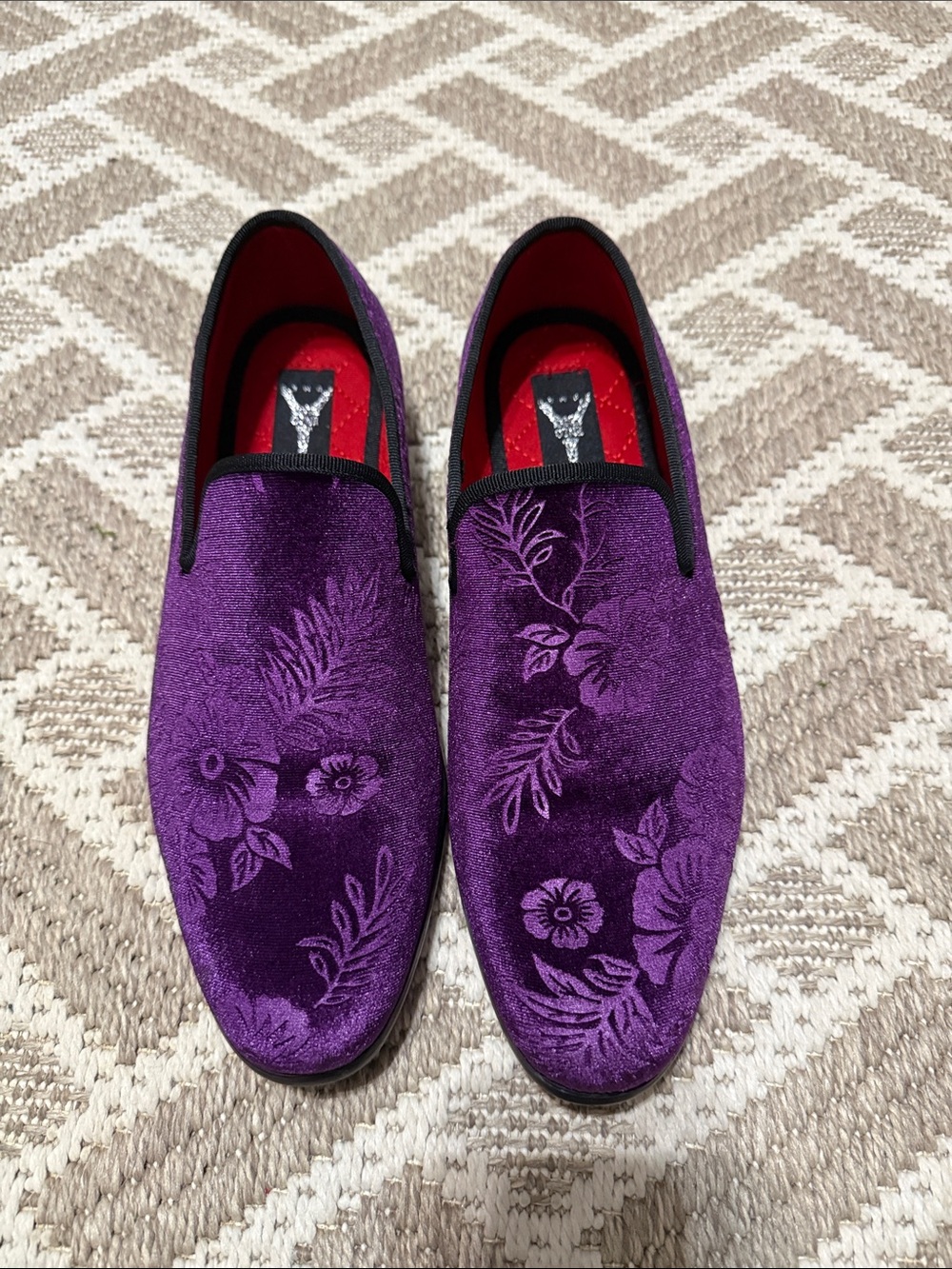 Purple Velvet Floral Slip-On Men's Dress Loafers